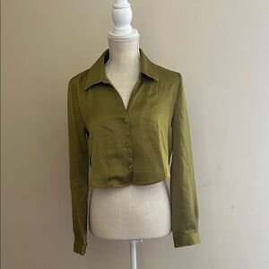 NWT House of Harlow 1960Revolve Olive Green Satin Blouse Size: S/P